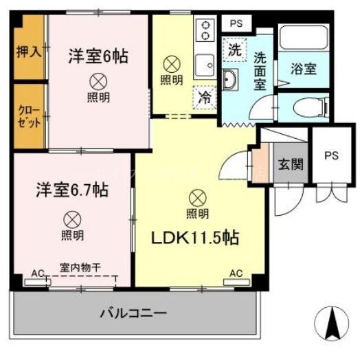 グランデュール高柳Ｂ棟の物件間取画像