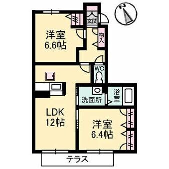 田宮二丁目 徒歩5分 1階の物件間取画像