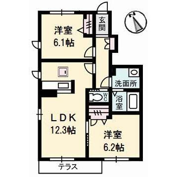 工業高校前 徒歩8分 1階の物件間取画像