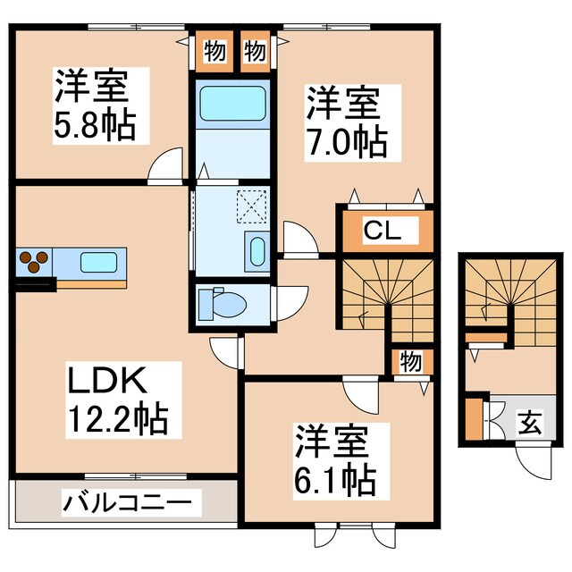 託麻南 徒歩4分 2階の物件間取画像