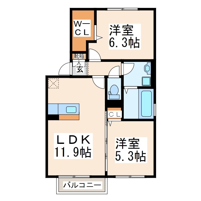 西上の前 徒歩1分 2階の物件間取画像