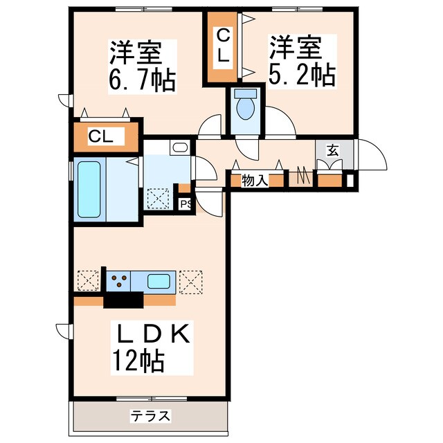 東町中央 徒歩15分 2階の物件間取画像