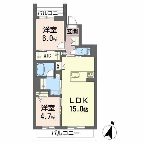 健軍校前駅 徒歩5分 2階の物件間取画像