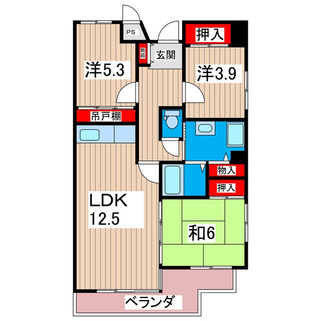 サニーヒル会瀬　２号館の物件間取画像