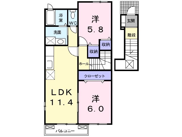 山の中 徒歩1分 2階の物件間取画像