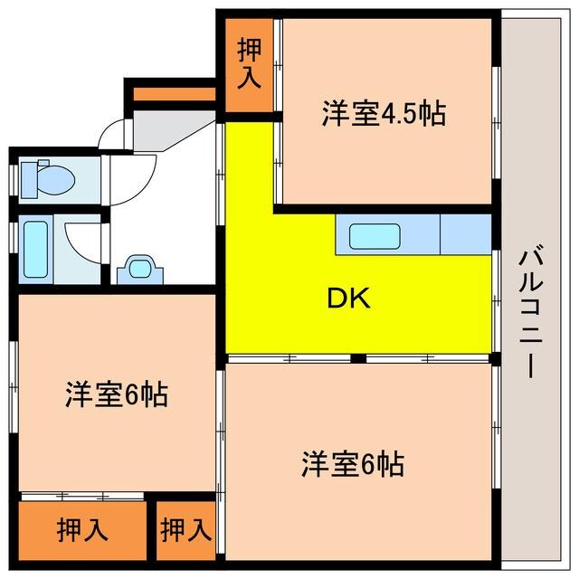 ビレッジハウス宇部3号棟の物件間取画像