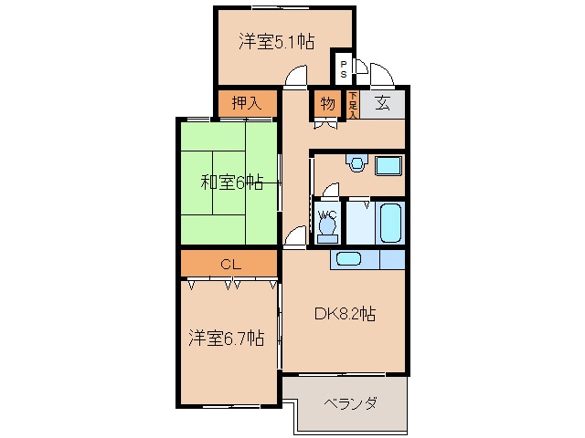 サンハイツ石田の物件間取画像