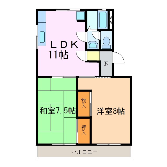 箕ノ手ハイツＣ棟の物件間取画像