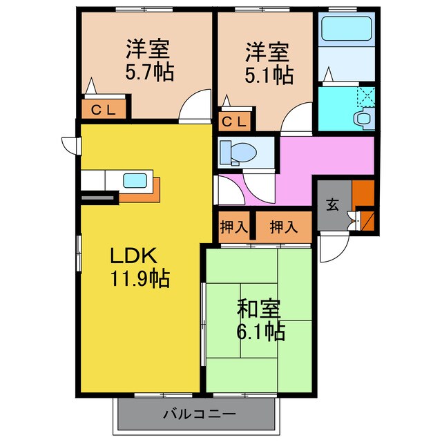 本諫早駅 徒歩12分 2階の物件間取画像