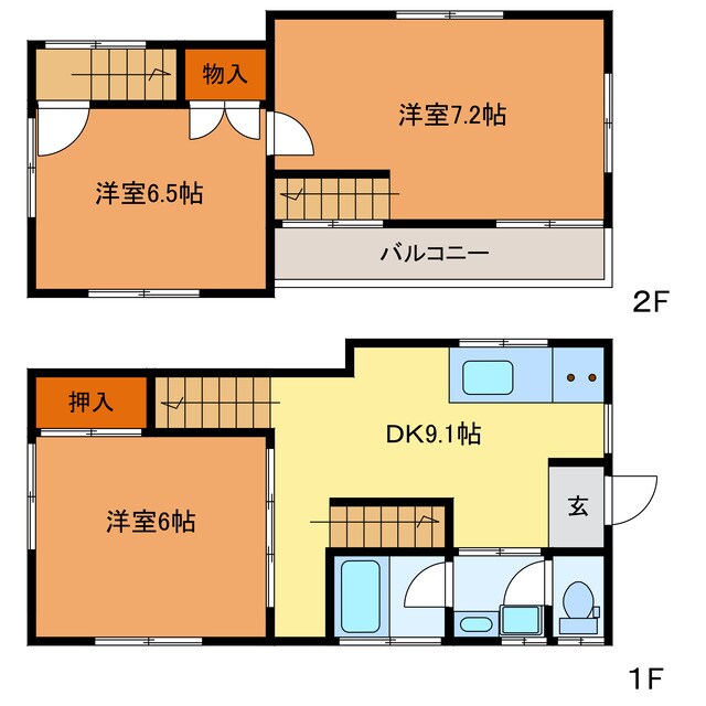 瓜内町３DK貸家の物件間取画像