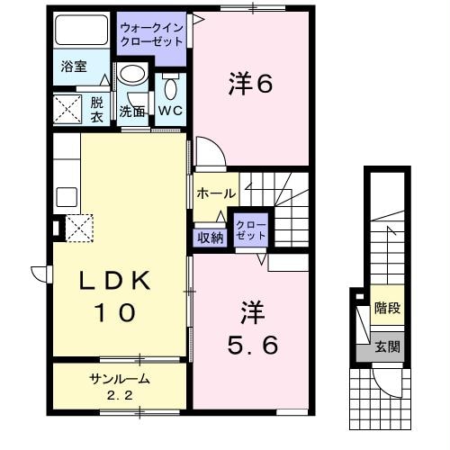 中条駅 徒歩18分 2階の物件間取画像