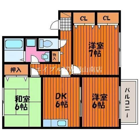 プレイヤード北長瀬Ｂ棟の物件間取画像