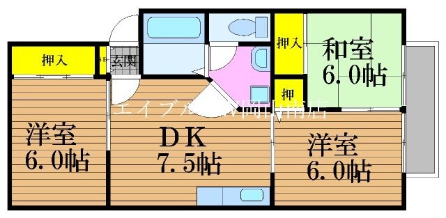 岡山駅 バス30分  南輝小学校前下車：停歩7分 1階の物件間取画像