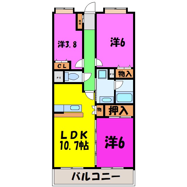 ビレッジハウス東松山タワー　2号棟の物件間取画像