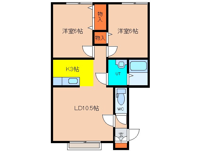 桔梗 徒歩3分 1階の物件間取画像