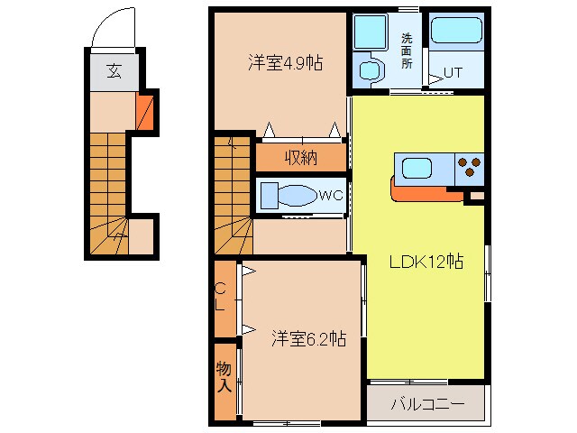 安松 徒歩5分 2階の物件間取画像