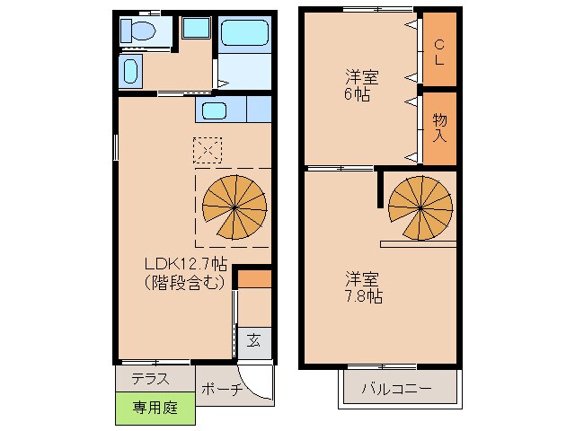 港前 徒歩14分 1-2階の物件間取画像