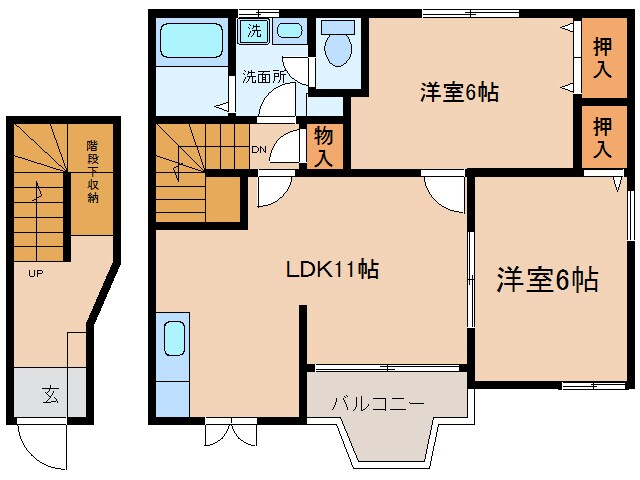 田貫 徒歩3分 2階の物件間取画像