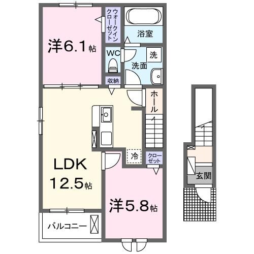 国森 徒歩4分 2階の物件間取画像