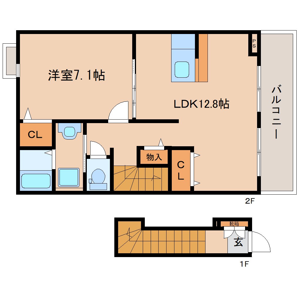 奈良駅 バス14分  西九条町下車：停歩4分 2階の物件間取画像