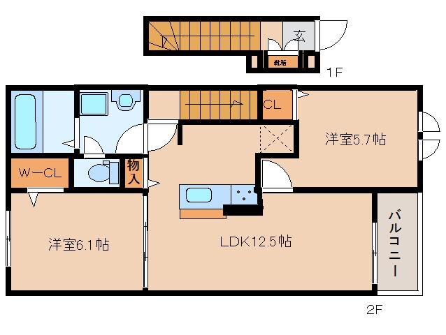 加茂駅 徒歩6分 2階の物件間取画像