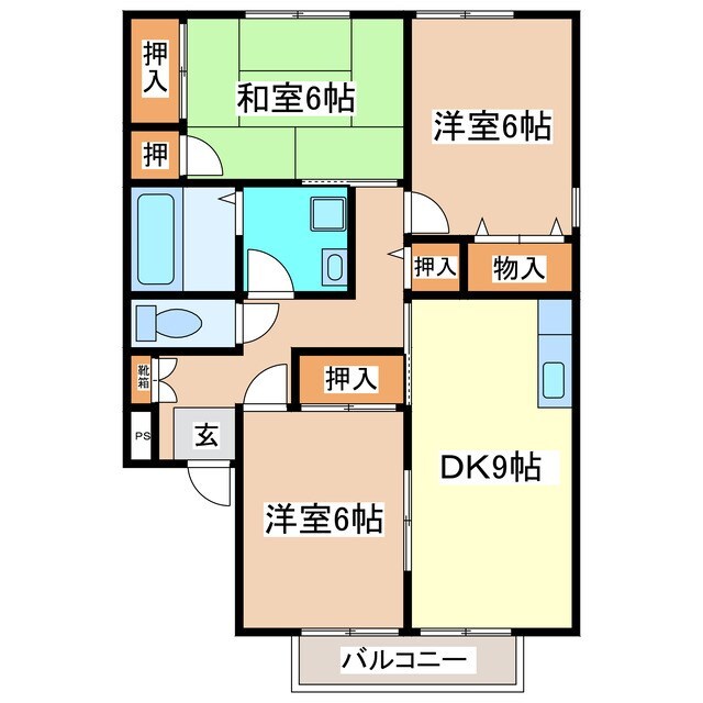 パピヨン三輪Ｂ棟の物件間取画像