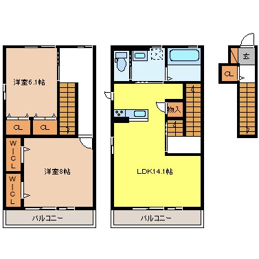 五分一西 徒歩5分 2-3階の物件間取画像