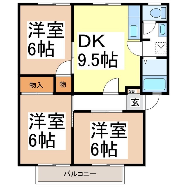 サンビレッジ三本柳Ｂ棟の物件間取画像