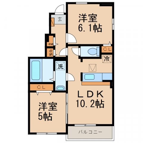 中松江駅 徒歩18分 1階の物件間取画像