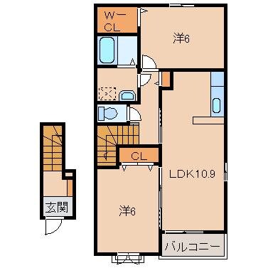 名手駅 徒歩9分 2階の物件間取画像