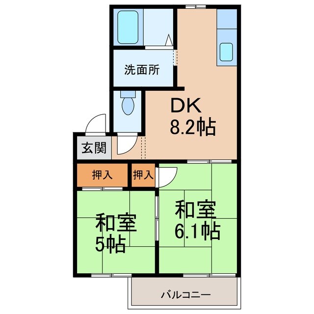 六十谷駅 徒歩18分 2階の物件間取画像