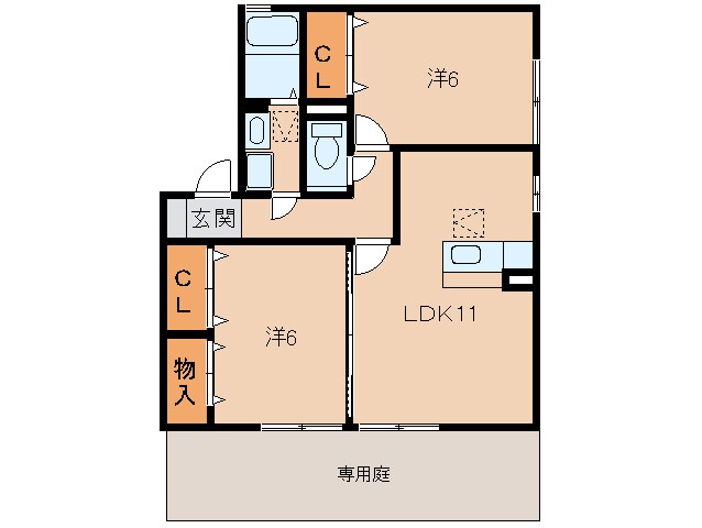 六十谷駅 徒歩6分 1階の物件間取画像