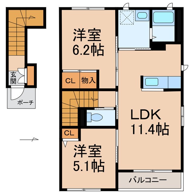 神前駅 徒歩4分 2階の物件間取画像