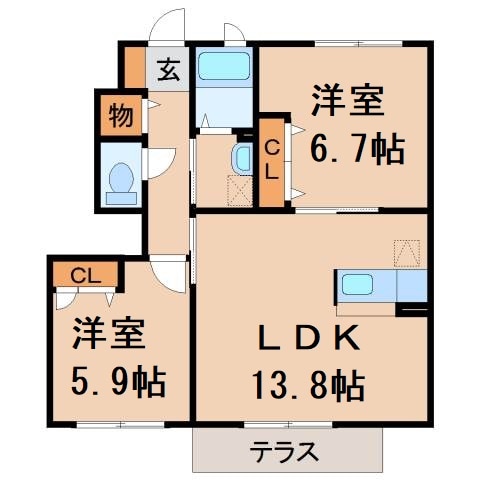 神前駅 徒歩7分 1階の物件間取画像