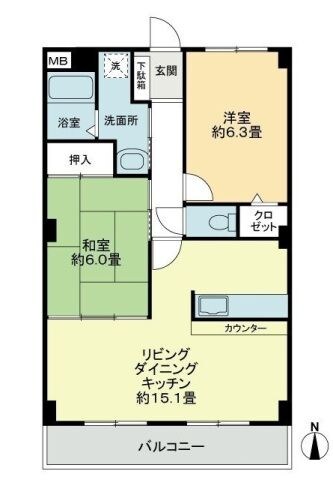 フォブールトロワやくりＢの物件間取画像
