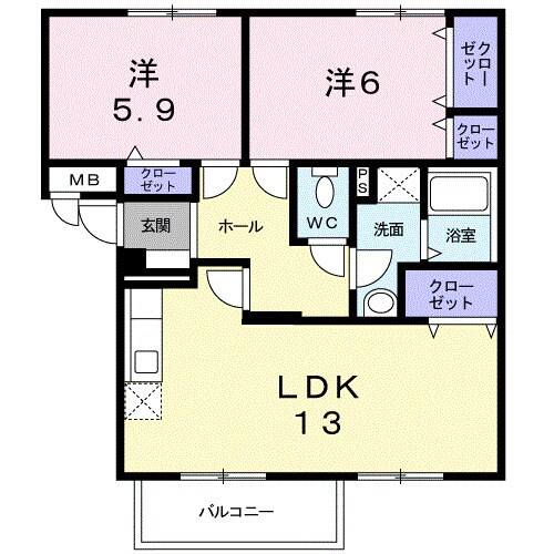 ニューエルディム小山Ａの物件間取画像