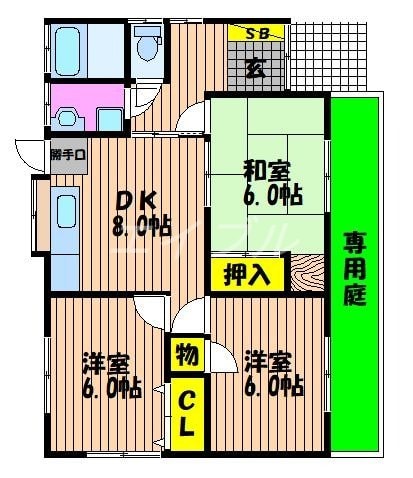 JR庭瀬駅南口貸家の物件間取画像