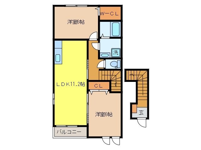 尾崎 徒歩3分 2階の物件間取画像