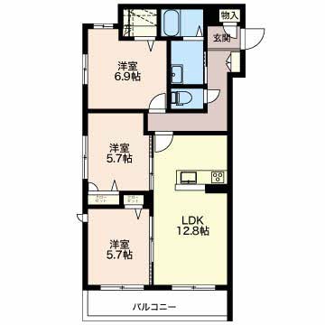 益生駅 徒歩33分 3階の物件間取画像