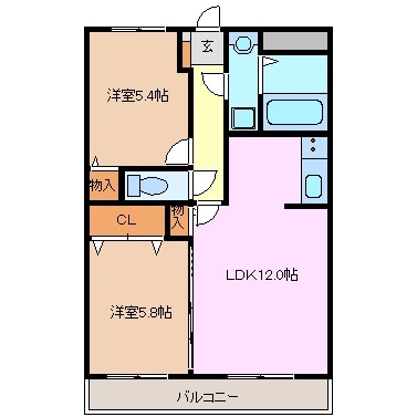 伊勢川島駅 徒歩7分 2階の物件間取画像