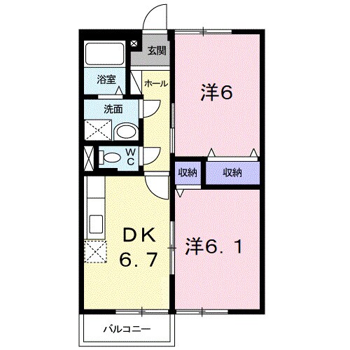 ハーモニーハイツカスミ　Ｂの物件間取画像