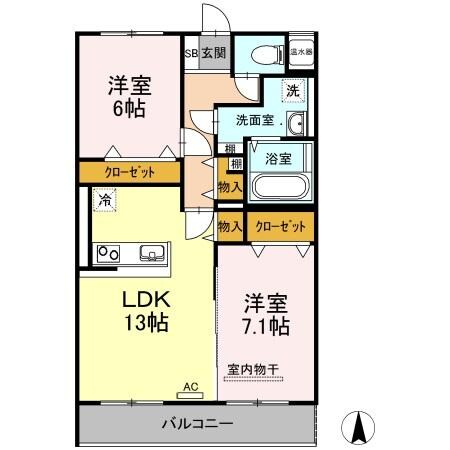 林道駅 徒歩14分 4階の物件間取画像