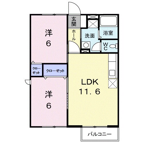 空港通り駅 徒歩18分 2階の物件間取画像