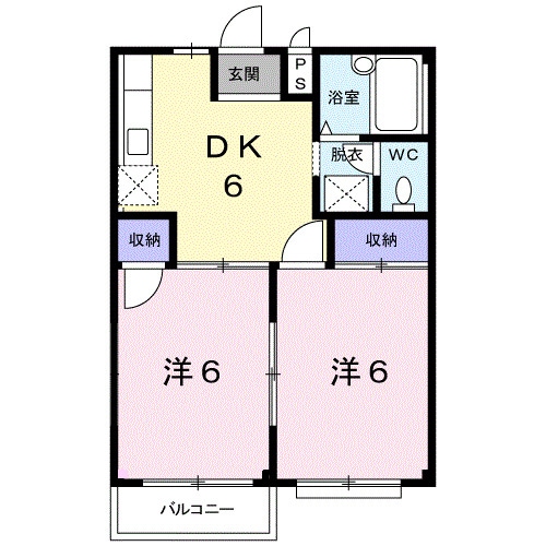 六万寺駅 徒歩3分 2階の物件間取画像