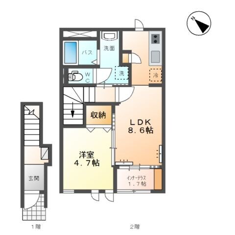 仏生山駅 徒歩16分 2階の物件間取画像