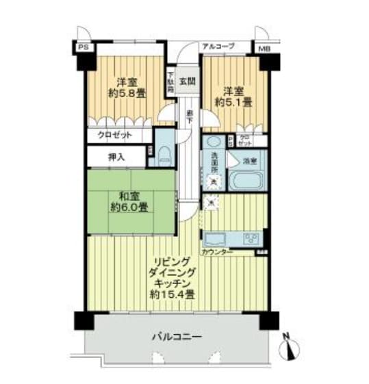 サーパスシティ木太一番館の物件間取画像