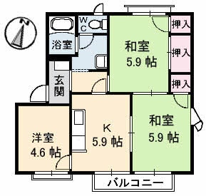 屋島フレグランス　Ａ棟の物件間取画像