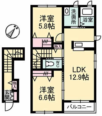 新倉敷駅 徒歩10分 2階の物件間取画像