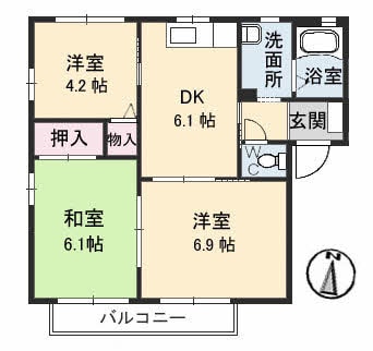 サリーレ太陽Ⅱ　Ａ棟の物件間取画像