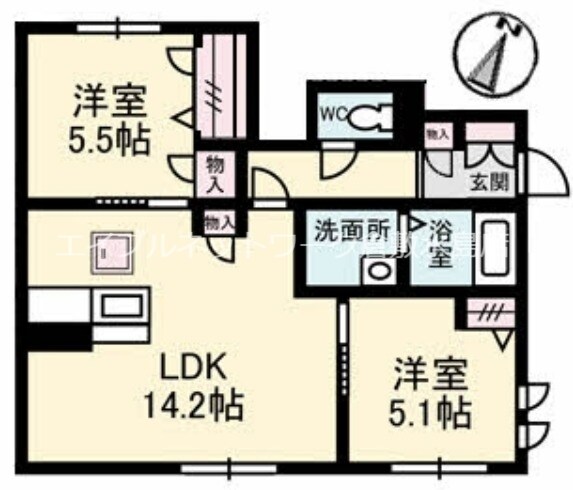 スプリングウインド若宮　B棟の物件間取画像